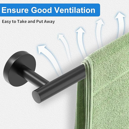 Matte Black Towel Bar, 24 Inch Bathroom Towel Rack, SUS304 Stainless Steel Towel Rod for Bathroom, Total Length 26-Inch Wall Towel Holder, Modern Home Decor