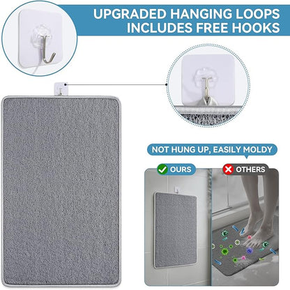 Non Slip Shower Mat Bathtub Mat 16x24 Inch, Quick Dry Bath Mat with Drain, Soft PVC Imitation Loofah Foot Scrubber Bath Mats for Bathroom Tub Shower Floor, Hangable & Hook Included, Gray