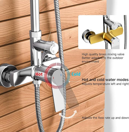 Rainsworth Outdoor Shower Kit Chrom - Single Handle Brass Valve, 8 Inch Rain Shower Head and Handheld Spray Shower Fixture Combo, 304 Stainless Steel Wall Mount