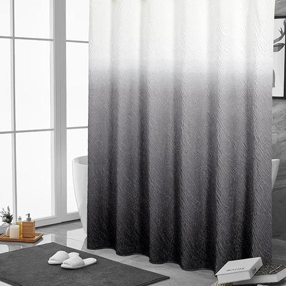 MitoVilla Black Ombre Shower Curtain Set with Hooks, Waves Textured Fabric Shower Curtains for Modern Luxury Bathroom Decor, 3D Marble Geometric Embossed Cloth Bathroom Shower Curtain, 72 x 72