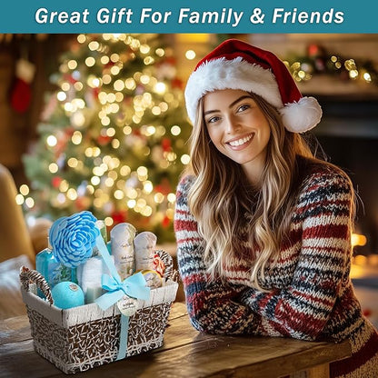 Spa Baskets For Women - Luxury Bath Set With Jasmine & Lavender - Spa Kit Includes Wash, Bubble Bath, Lotion, Bath Salts, Body Scrub, Hand Cream, Shower Puff, Bathbombs, Soap and Towel