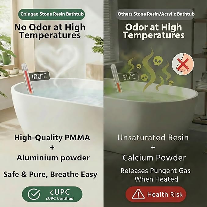Cpingao 71" Solid Surface Freestanding Bathtub, Egg Shell Stone Resin Freestanding Soaking Tubs with Pop-up Drain and Overflow, Matte White 8848-1800