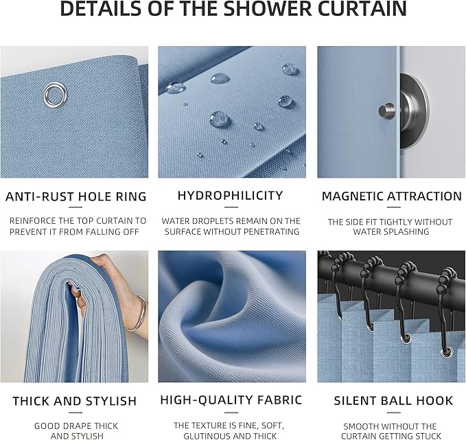 Bathroom Magnetic Folding Shower Curtain, Accordion-Style Shower Curtain, Suitable for Shower Rooms, bathtubs, Hotels or Apartments (Blue, W:70*H79.5Inch)