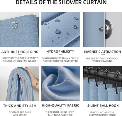 Bathroom Magnetic Folding Shower Curtain, Accordion-Style Shower Curtain, Suitable for Shower Rooms, bathtubs, Hotels or Apartments (Blue, W:70*H79.5Inch)