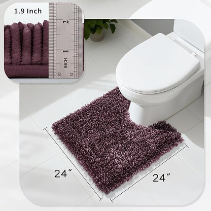 Yimobra Toilet Rugs U Shaped Washable, Extra Thick Soft Absorbent Chenille Contour Bathroom Rugs for Toilet 24x24 Inch, Quick Dry Non Slip Toilet Mat for Bath Floor, Purple Grey