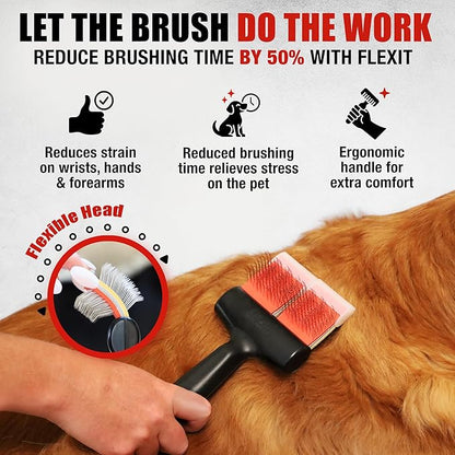 FlexIt Flexible Slicker Brush for Dogs - Professional 3-in-1 System & Video Trainings - Dual-Sided Dematting, Undercoating & Finishing Dog Grooming Brush by Groomers Helper (Double, Firm Flex)