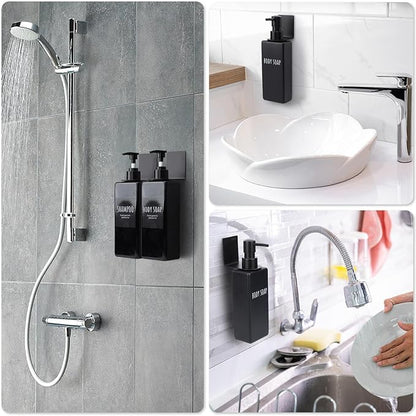 Segbeauty Stainless Adhesive Bottle Holder, 3Pcs Bathroom Bottle Dispenser Holder, Dia 1.1in 2.8cm Lotion Bottle Wall Mount, Rustproof Shampoo Bottle Holder Wall Hanging Rack for Kitchen Toilet Black