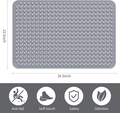 Yolife Extra Large Shower Mat, 34.3" L x 23.3" W TPE Anti Slip Stand Up Shower Mat with Drain Holes and Suction Cups, Large Size Mat More Suitable for Shower Stall, No Odor, Heavy Mat