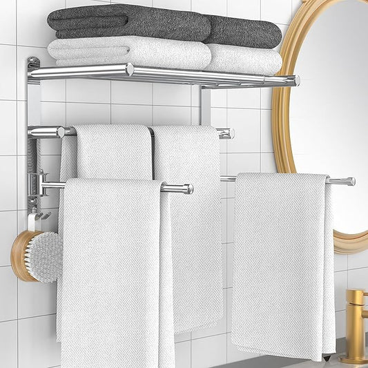 Retractable Towel Rack for Bathroom Stainless Steel Extendable Towel Shelf with 180° Swing Arms Wall-Mounted Towel bar with for Laundry Room (180 Rotating Towel bar)