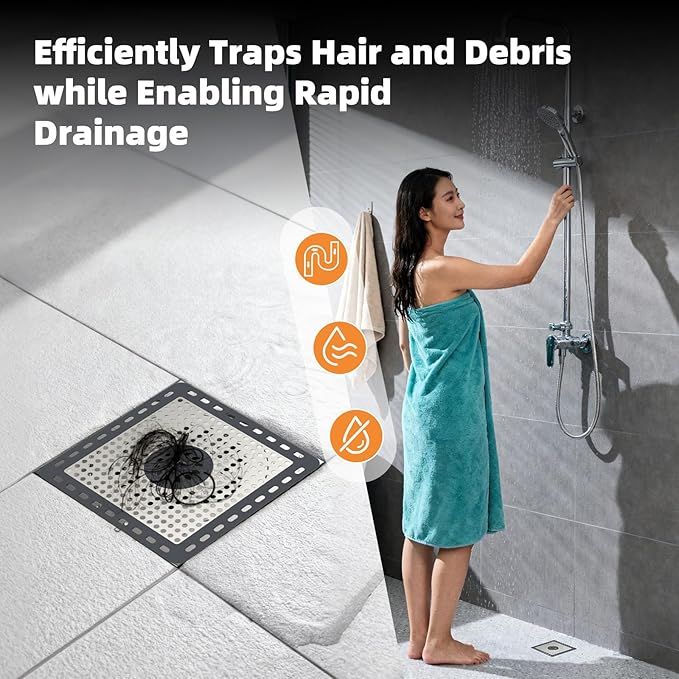 Hibbent 2 Pack Shower Drain Hair Catcher, Shower Drain Cover for Bathroom Floor 6" Drain, Anti-Clogging Bathtub Drain Strainer, Stainless Steel Kitchen Sink Drain Strainer with Handle, Dark Grey