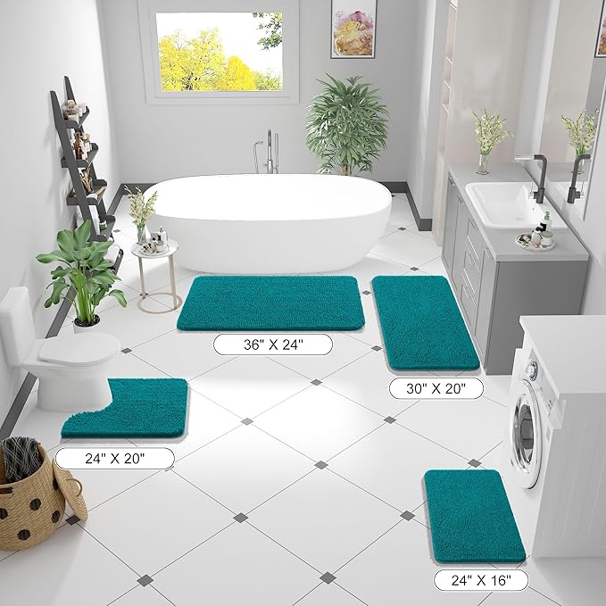 OLANLY Bathroom Rugs 30x20, Extra Soft Absorbent Chenille Bath Rugs, Rubber Backing Quick Dry, Machine Washable Bath Mats for Bathroom Floor, Tub and Shower, Home Decor Accessories, Deep Lake