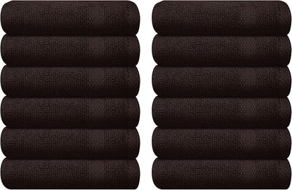 GLAMBURG Ultra Soft 12-Piece Washcloths Set 13x13-100% Ringspun Cotton - Durable & Highly Absorbent Face Towels - Ideal for use in Bathroom, Kitchen, Gym, Spa & General Cleaning - Chocolate Brown