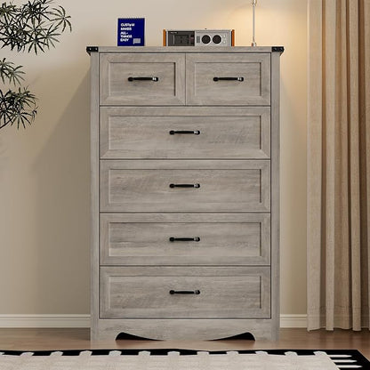 Tall 6-Drawer Dresser for Bedroom, Modern Wooden Chest of Drawers with Metal Handles, Anti-Tipping Design, Sturdy and Stable Storage Organizer for Living Room, Entryway, Home Office