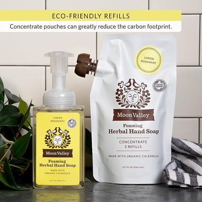 Moon Valley Foaming Hand Soap Refill Pouch, Two-Pack Lemon Rosemary Soap, Vegan and Non-GMO, Environmentally Friendly Option