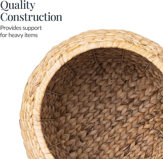 Best Choice Products Scalloped Multipurpose Hyacinth Storage Basket, Plant Décor, Handwoven Organizer Tote for Bedroom, Living Room, Nursey, w/Lid - Natural with White Trim