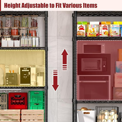 PrimeZone 6 Packs 55.5" W x 24" D x 80" H Heavy Duty Wire Storage Shelves with Wheels, 4 Tier Adjustable NSF Certified Garage Shelving Unit, Rolling Metal Organizer Shelf Rack for Warehouse, Pantry