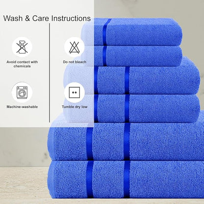 CASA COPENHAGEN Eternal 6 Pieces Towel Set- Electric Blue, 500 GSM 2 Bath Towel 2 Hand Towel 2 Washcloth, Designed in Denmark Made of Soft Egyptian Cotton for Bathroom, Kitchen & Shower