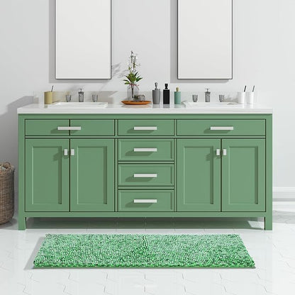 Yimobra Luxury Bathroom Rugs, 47x24, Extra Soft Chenille Mats for Bathroom Non Slip, Fluffy Long Matts for Tub, Plush Shaggy Carpet Runner, Water Absorbent, Machine Washable, Light Green & Green