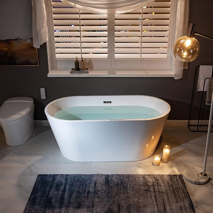 WOODBRIDGE BTA1514-MB-Drain &O+ Pillow Bathtub, Black