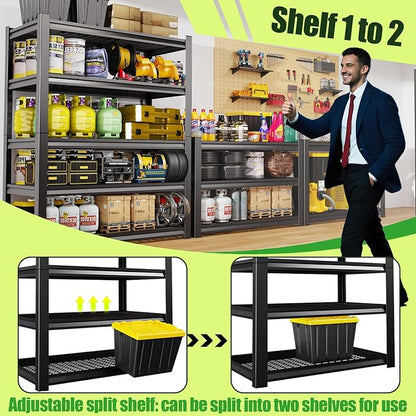 Garage Shelving,Heavy Duty Garage Storage Shelves,Metal Shelving Unit,5 Tier Adjustable Steel Utility Shelf,Use for Basement,Warehouse, Pantry Closet,Black (81.1" H*19.67" D*45.67" W)