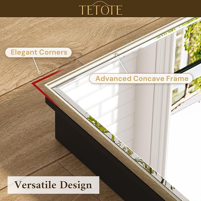 TETOTE Brushed Nickel Medicine Cabinet 24" x 30" Bathroom Mirror with Storage HD Glass Beveled Aluminum Frame Stepless Adjustable Shelves, Recessed or Wall Mount