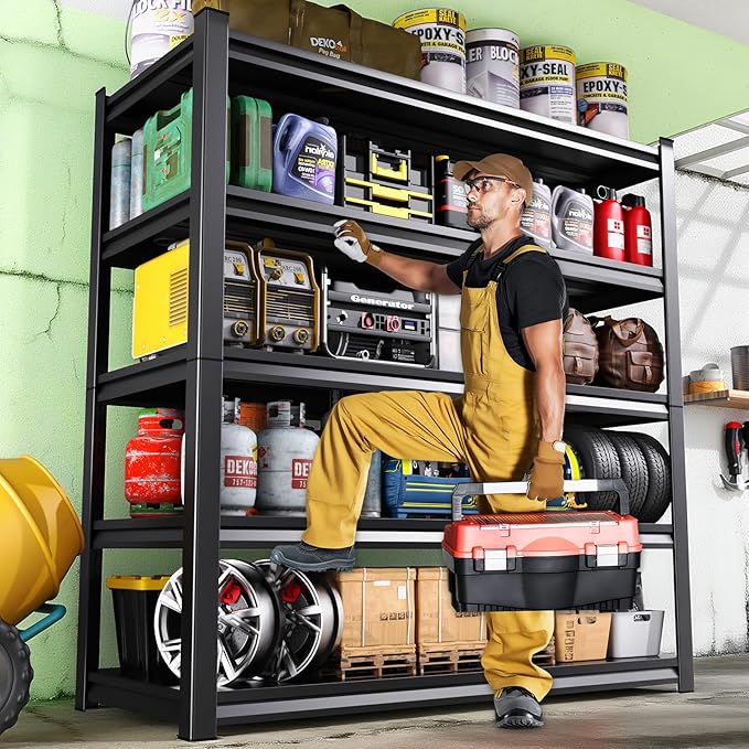 Garage Shelving,Heavy Duty Garage Storage Shelves,Metal Shelving Unit,5 Tier Adjustable Steel Utility Shelf,Use for Basement,Warehouse, Pantry Closet,Black (Steel-72 H*35.4" W*12" D)