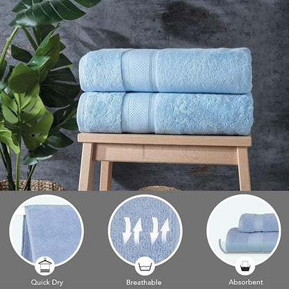 NOVA Luxury Linen - Hotel Quality Turkish Towel Set for Bathroom (2 Pcs Bath Towel Set, Sky Blue)