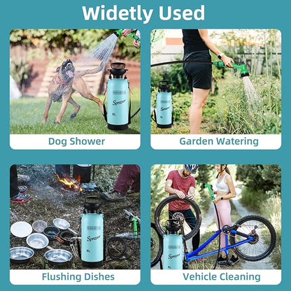 Finderomend Portable Shower for Camping with 7 Spray Modes, Hand Press Camping Shower with Removable Hose and Shower Head,Pressure Rinse Kits for Hiking Traveling Garden Beach Pet Shower