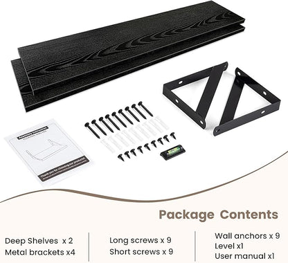 Dreamland Black Floating Shelf 36 inch, 36W x 8D Wall Mounted Shelves Set of 2, Wide Display Ledge Shelf with Sturdy Metal Brackets for Living Room, Bathroom, Bedroom and Kitchen