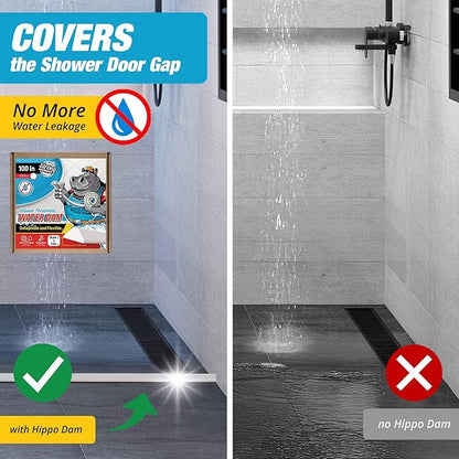 Shower Threshold Water Dam Barrier 100" - White Collapsible Shower Water Blocker - Guard for Walk in Shower - Water Guard Stopper for Floor - Shower Door Water Blocker - Triangular - By Hippo Dam