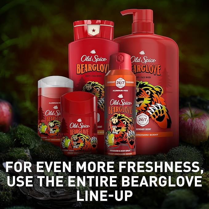 Old Spice Cleansing Body Wash for Men, 3X Defense, 24/7 Shower Fresh with Lasting Scent, 2-in-1 Body & Face Wash, Bearglove with Crisp Orchard Scent, 24 oz (Pack of 4)