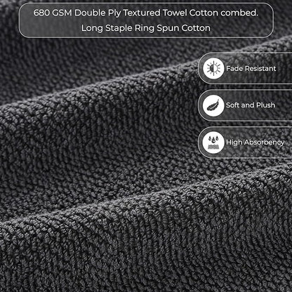 6 Piece Towel Set, 680 GSM 100% Cotton, Premium Quality - 2 Bath Towels, 2 Hand Towels, 2 Wash Cloths-Ultra Soft, Super Absorbent Popcorn Textured Weaved for Home, Spa, Hotels, Bathroom - Charcoal