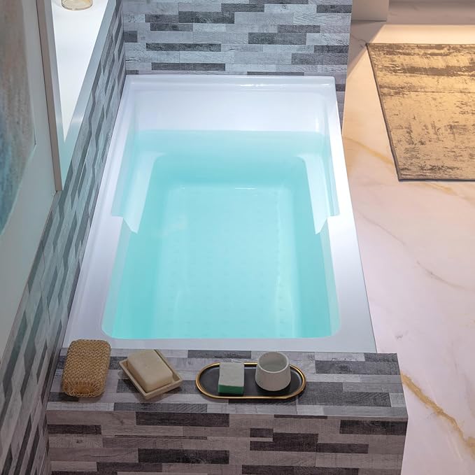 WOODBRIDGE 60" Acrylic Rectangular Alcove Soaking Bathtub in White with Left Drain, Brushed Gold pop-UP Drain Included BA6030L