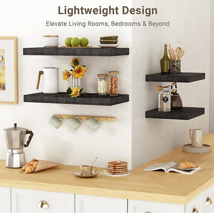 Vivelove 16 Inches Floating Shelves Wall Mounted, 10" Deep Wall Shelves for Bedroom, Bathroom, Living Room, Kitchen, Office, Home Decor, Modern Shelf, Set of 2, Black, 16x10.2x1.5