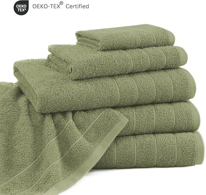 Casa Platino 100% Mercerized Cotton Bathroom Towel Set - 8 Pieces, Hotel Quality - Soft & Highly Absorbent - Ring Spun - 2 Large Bath Towels, 4 Washcloths, 2 Hand Towels - Family Pack - Oil Green