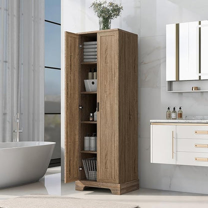 Favfurish 71" Tall Bathroom Storage Cabinet with Doors,Modern Linen Cabinets w/Adjustable Shelves & Anti-Tipping Device,Easy Assembly,Freestanding Organizer for Dining Room,Kitchen,Office,Brown