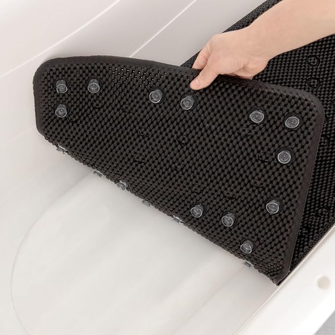 Double Layer Foam Non Slip Bathtub Mat 37x17in, More Comfortable and Thicker Tub Mat Than Ordinary Foam Shower Mat, Bath Mat for Tub with Suction for Comfort and Safety (Black, 36'' x 17'')