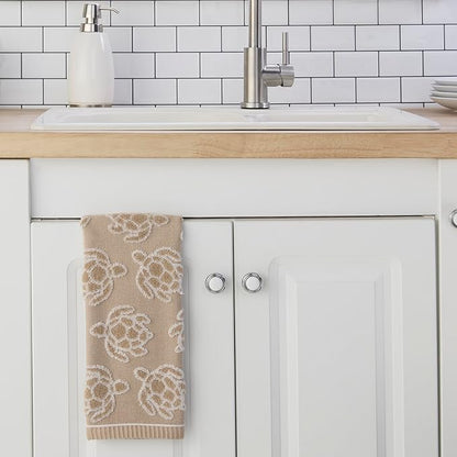 SKL Home Turtle Sculpted 100% Cotton Jacquard 2pc Hand Towel Set, Coastal, Reversible & Decorative for Bath/Kitchen/Bar/Beach House & Gift, Taupe