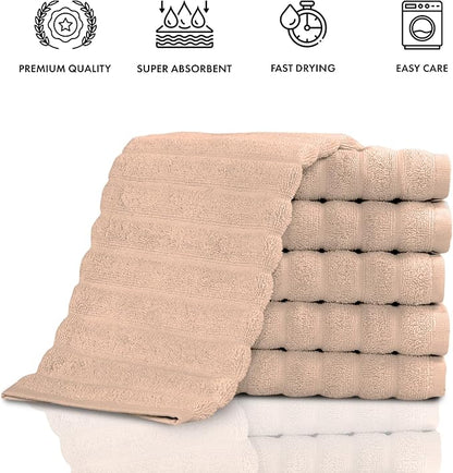 Classic Turkish Towels CTT Luxurious 100% Turkish Cotton Washcloths 6 Pack, Highly Absorbent & Quick Dry, Face Towels Wash Cloths for Hotel, Spa & Gym | 13"x13" (Almond Beige)