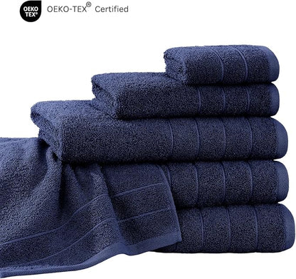 Casa Platino 100% Mercerized Cotton Towels for Bathroom - 24 Pc - Ringspun, Soft & Absorbent - 2 Bath Sheets, 2 Gym, 2 Bath, 4 Fingertip, 6 Hand Towels, 8 Washcloth - Sustainably Produced - Navy Blue