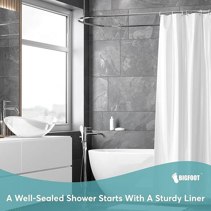 BigFoot Shower Curtain Liner – 72 x 72 Fabric Premium Shower Curtain with Rustproof Metal Grommet and 3 Magnetic Weights – Odor Free and Compatible with Standard Showers, White