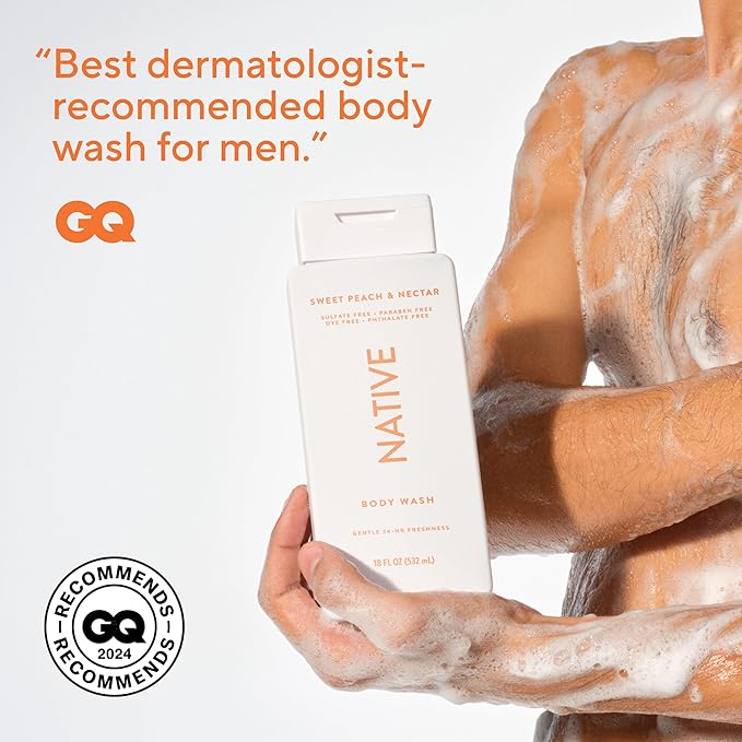 Native Body Wash Contains Naturally Derived Ingredients | For Women & Men, Sulfate, Paraben, & Dye Free Leaving Skin Soft and Hydrating | Sweet Peach & Nectar 18 oz
