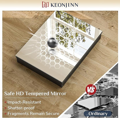 Keonjinn 20 x 26 Inch Black Medicine Cabinet, Bathroom Medicine Cabinet with Mirror, Lightweight Aluminum Structure, Assembly Required, in Wall or Wall Mount, Free Adjustable Shelves, Tempered Glass