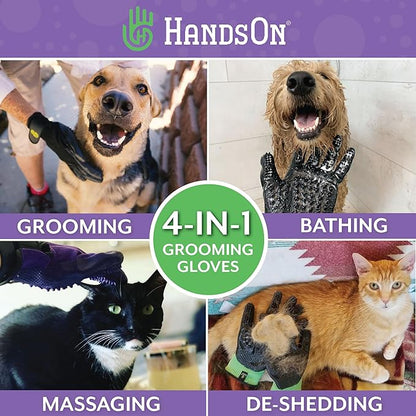HandsOn Pet Grooming Gloves - #1 Ranked, Award-Winning Cat, Dog & Horse Hair Remover Gloves - Bathing, Shedding & Massaging Tool - Gentle Brush for Long & Short Fur (2 Pairs, Green, M & L)