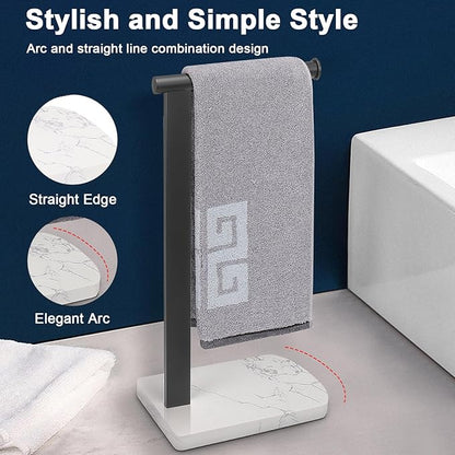 NearMoon Hand Towel Holder with Balanced Marble Base, 304 Stainless Steel Stand Towel Ring L Shape Hand Towel Rack Free-Standing Towel Bar for Bathroom Kitchen Countertop (Single Rod, Matte Black)