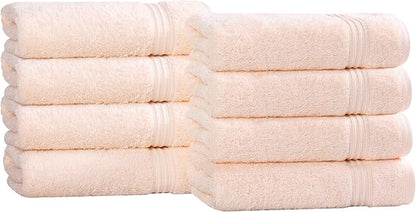 Superior Egyptian Cotton 8-Piece Hand Towel Set, Towel Basics For Quick Dry, Absorbent Small Towels, Facial, Spa, Kitchen, Bathroom Essentials, Apartment, Guest Bath, Soft, Washcloth, Peach