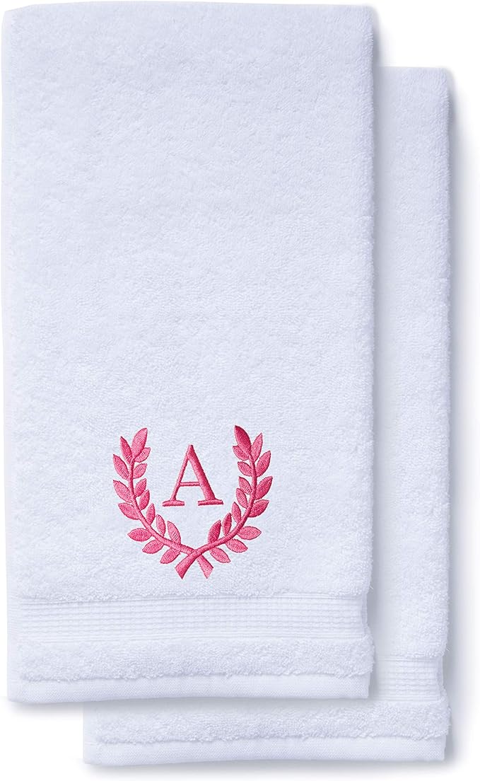 Decorative and Monogrammed Hand Towels for Bathroom Kitchen Makeup | Personalized Gift for Wedding-Bridal | Roman Font Custom Luxury Turkish Towel | Spa Collection, Oversized, 16 X 30 Inch, Set of 2