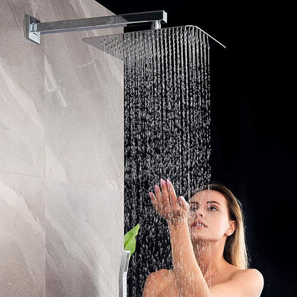 Voolan 20" Square Shower Arm with Flange and Teflon Tape, Extension Shower Head Arm for Bathroom Fixed Shower Head, Solid Stainless Steel, Wall Mounted (Chrome)