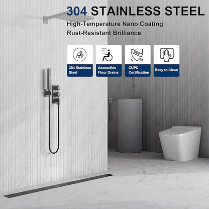 Neodrain 24 in Rectangular Linear Shower Drain with Brickwork Pattern Grate, 304 Stainless Steel Bathroom Floor Drain,Shower Floor Drain Includes Adjustable Leveling Feet, Hair Strainer,Black