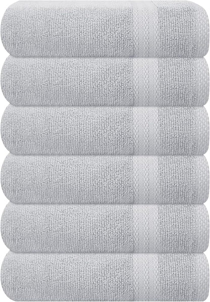 GLAMBURG Ultra Soft 6-Piece Hand Towel Set 16x28-100% Ringspun Cotton - Durable & Highly Absorbent Hand Towels - Ideal for use in Bathroom, Kitchen, Gym, Spa & General Cleaning - Light Grey